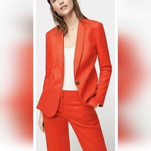 J. CREW  Tollegno 1900 Italian Stretch Sunset Orange Blazer Jacket Size 10 Euc